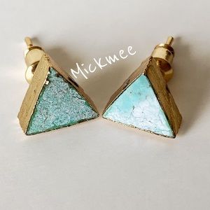 24K Turquoise Howlite Stone Triangle Studs
